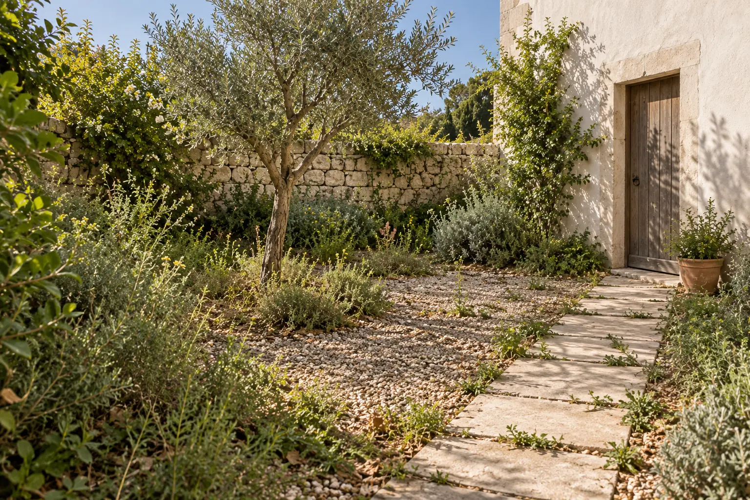 Jardín doméstico antes de ordenar la vegetación
